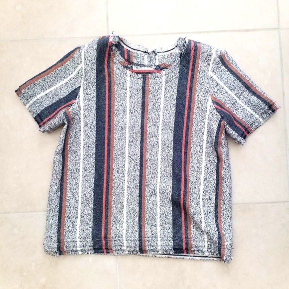 NWOT ann taylor racer stripe wool fringe tee - Picture 3 of 7